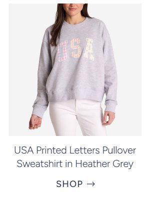 USA Printed Letters Pullover Sweatshirt in Heather Grey