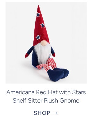 Americana Red Hat with Stars Shelf Sitter Plush Gnome