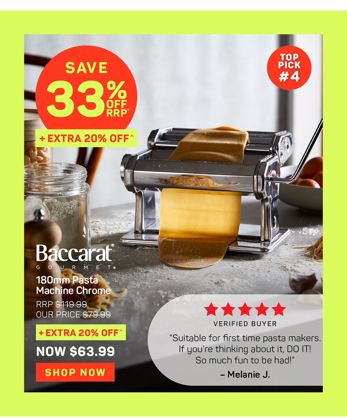 Baccarat Gourmet 180mm Pasta Machine Chrome