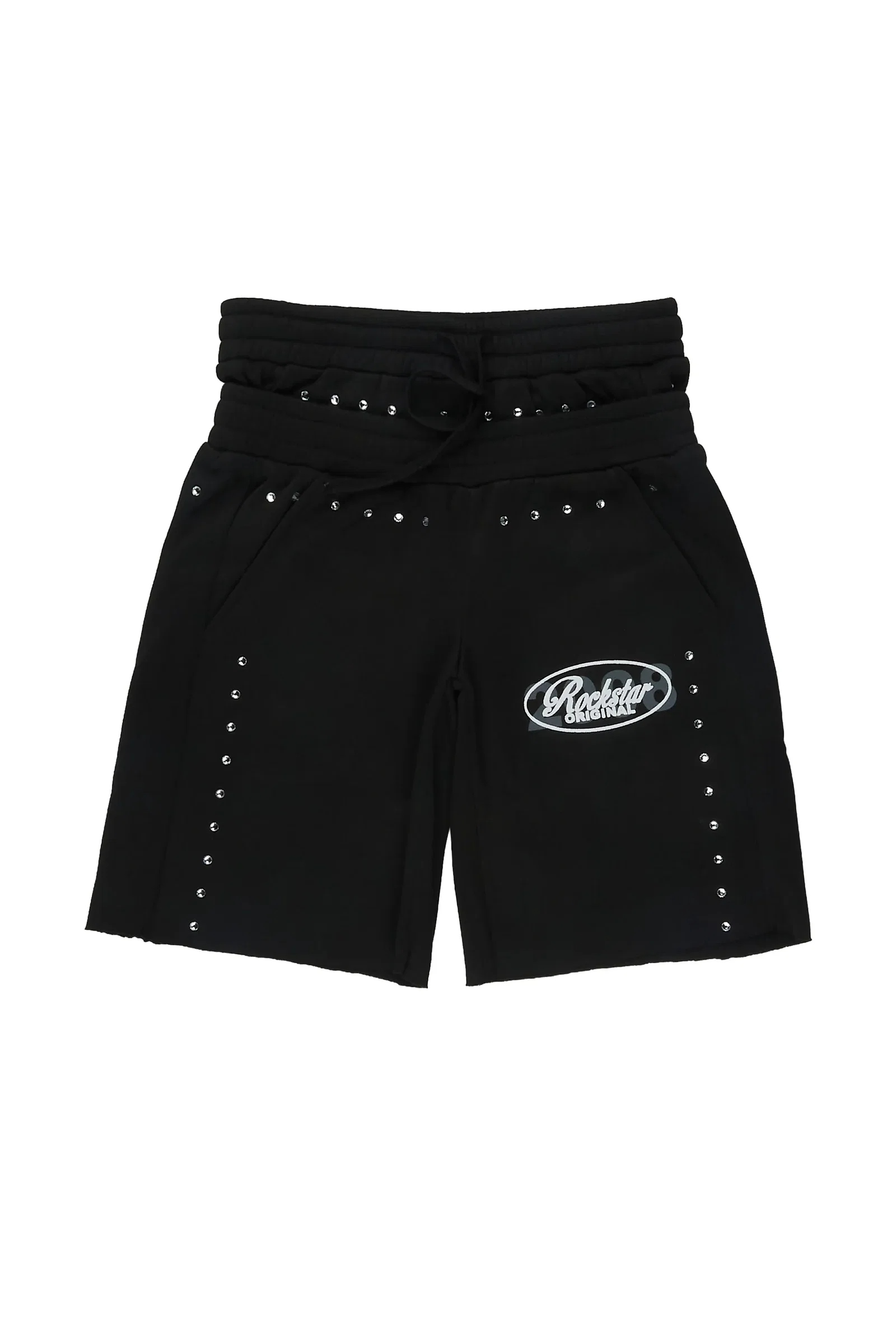 Image of Girls Dezstany Black Rhinestone Double Waisted Short