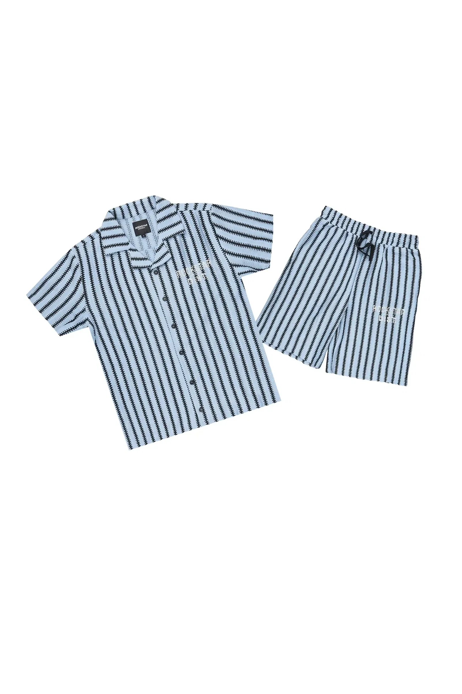 Image of Boys Gerald Black/Light Blue Button Down Shirt/Short Set