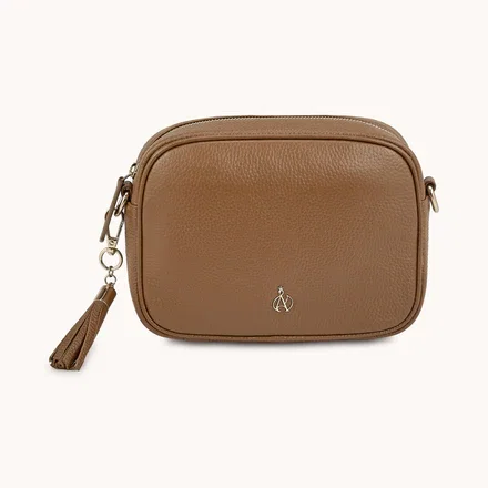 'KENT' Tan Pebble Grain Real Leather Crossbody Bag