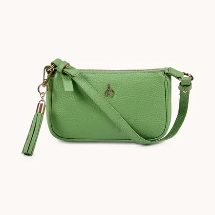 'ROSE' Matcha Green Pebble Grain Real Leather Shoulder Bag