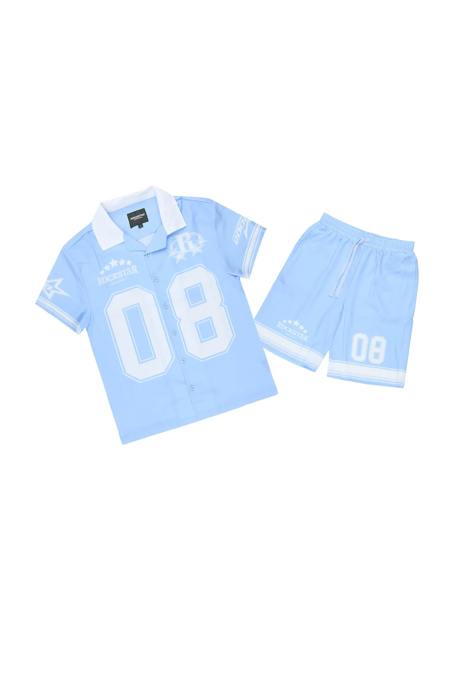 Image of Boys Tim Blue Button Down T-Shirt/Short Set