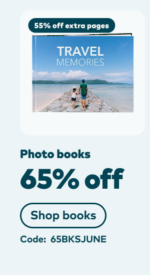 65% off photo books. 55% off extra pages. Code: 65BKSJUNE. Shop books.