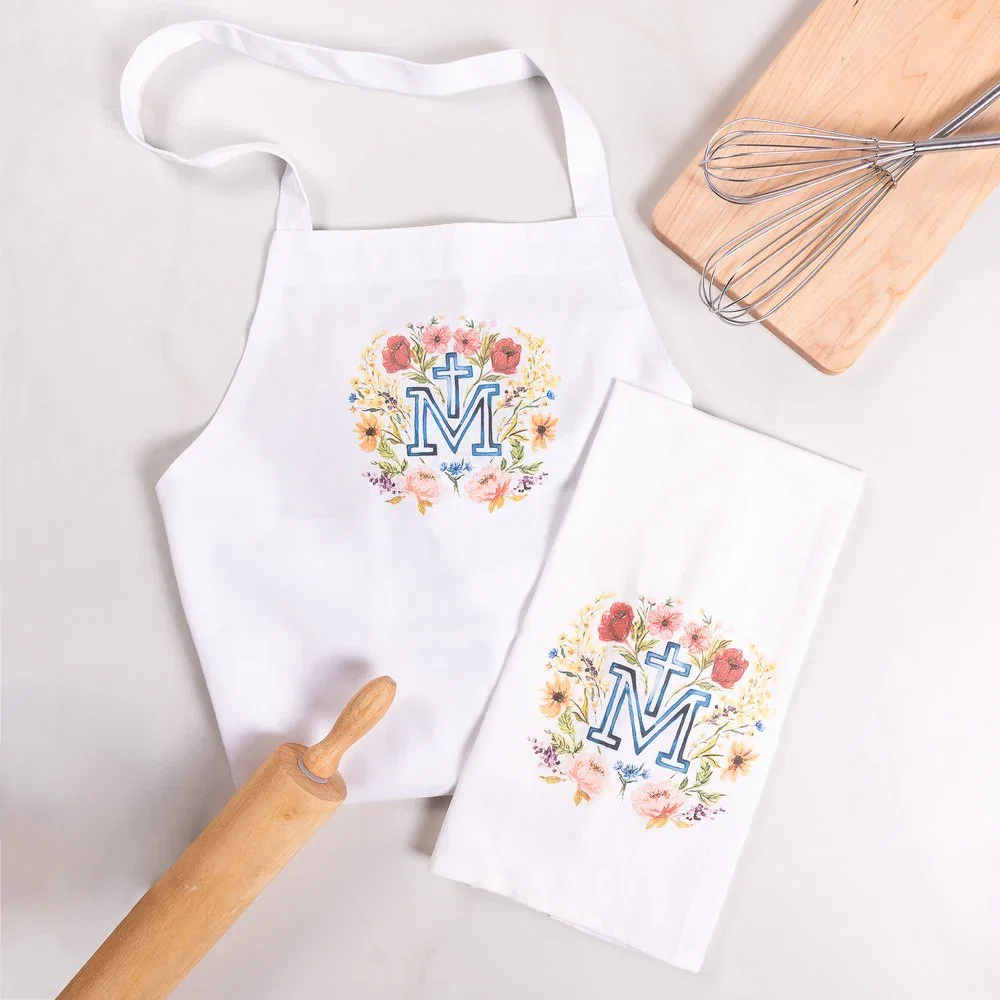 Watercolor Marian Cross Apron & Dish Towel Set