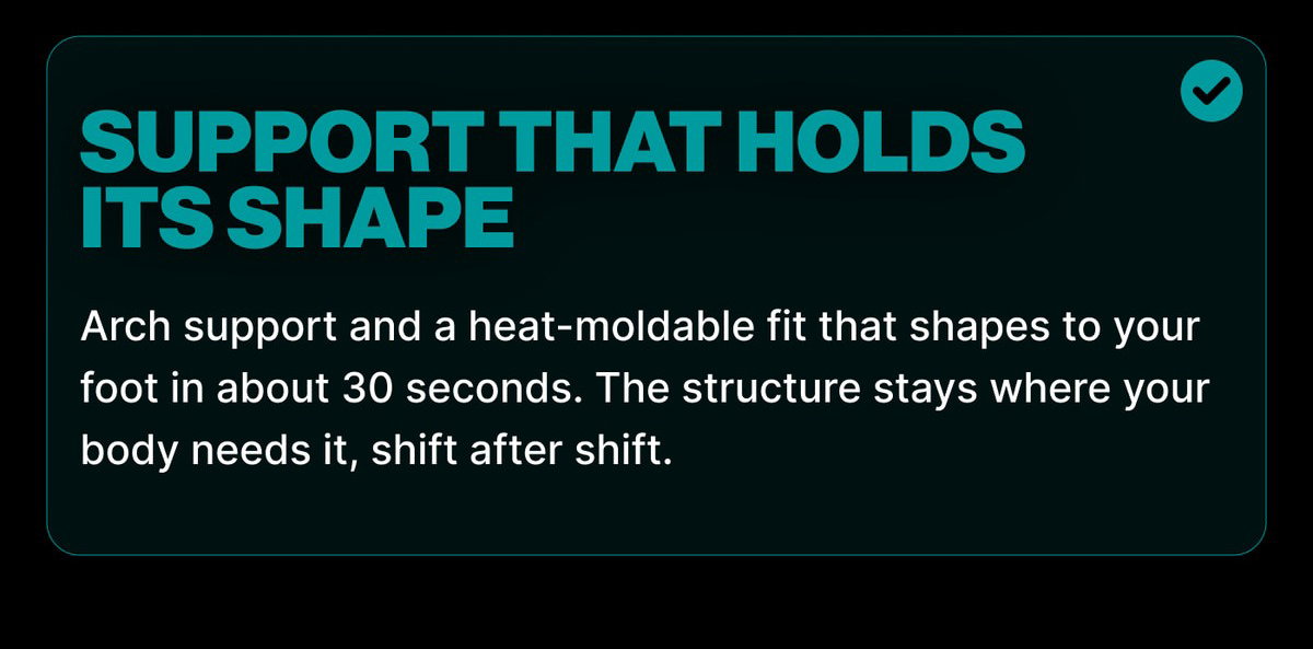 Support That Holds Its Shape — Heat-moldable arch support that shapes to your foot in 30 seconds