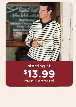 starting at $13.99 men's apparel