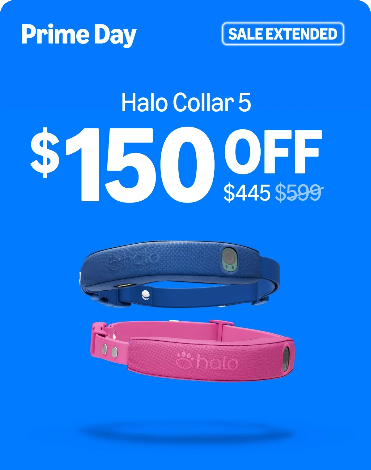 You asked and we listened. The Prime Day Sale has been extended. Get Halo Collar 5 for 25% off, that is $150 in savings, before this deal closes for good!
