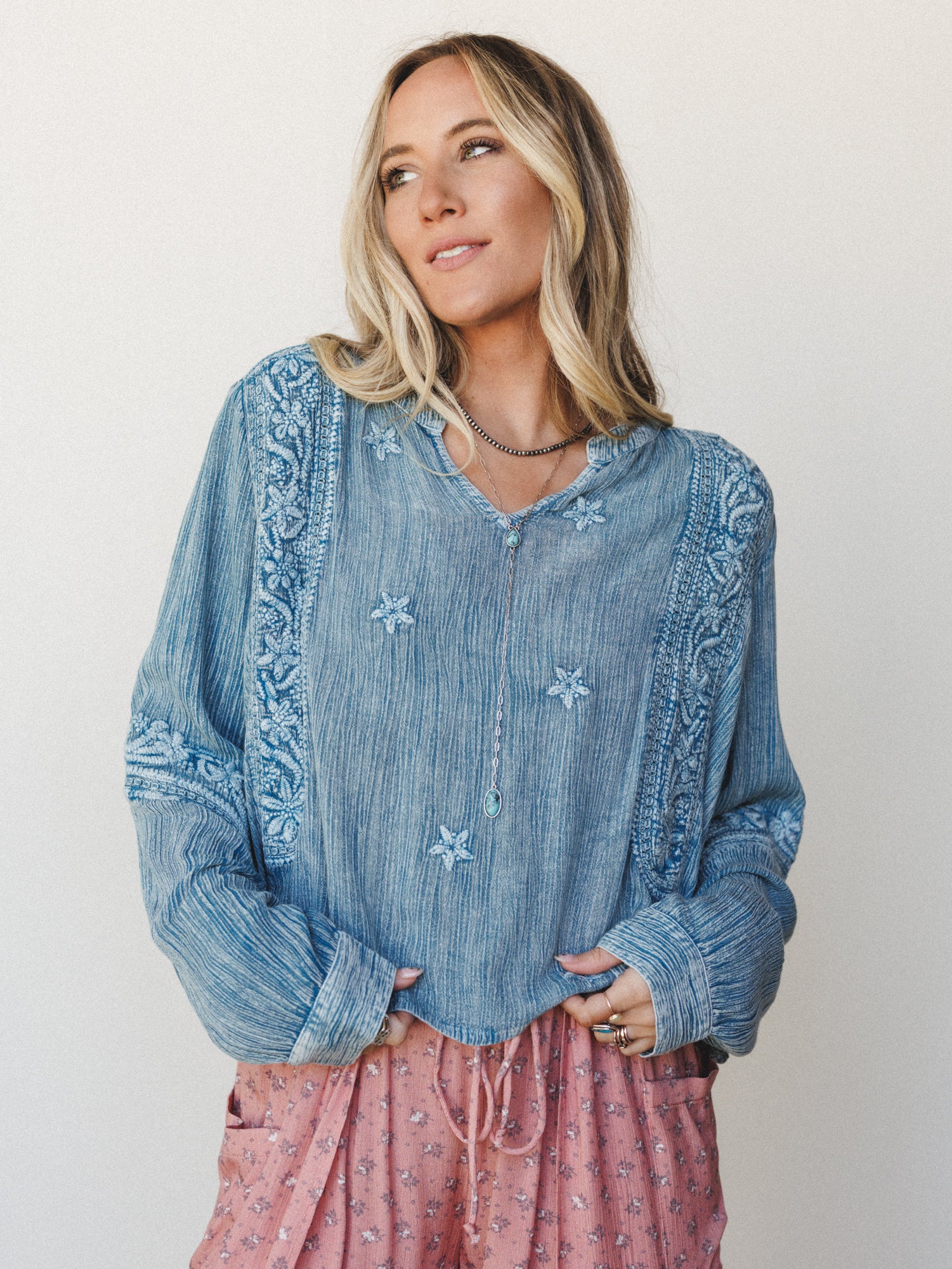 Image of Star Flower Top - Blue