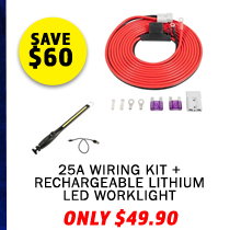 25A Wiring Kit + Rechargeable Lithium LED Worklight