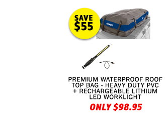 Premium Waterproof Roof Top Bag - Heavy Duty PVC + Rechargeable Lithium LED Worklight