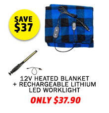 12V Heated Blanket + Rechargeable Lithium LED Worklight