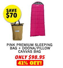 Pink Premium Sleeping Bag - Right + Doona/Pillow Canvas Bag