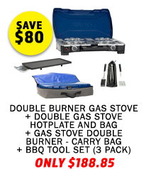 Double Burner Gas Stove + Double Gas Stove Hotplate and Bag + Gas Stove Double Burner - Carry Bag + BBQ Tool Set (3 Pack)