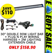 30 Double Row Light Bar + Plug N Play Wiring Harness + 2m Lighting Extension Cable