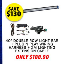40 Double Row Light Bar + Plug N Play Wiring Harness + 2m Lighting Extension Cable