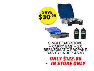 Gas Stove Single Burner + Gas Stove Single Burner - Carry Bag + 2x Bernzomatic Propane Gas Cylinder 453G