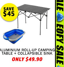 Aluminium Roll-Up Camping Table + Collapsible Sink