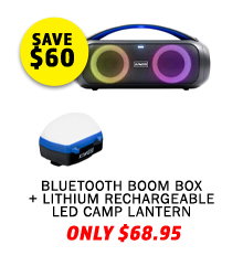 Bluetooth Boom Box + Lithium Rechargeable LED Camp Lantern