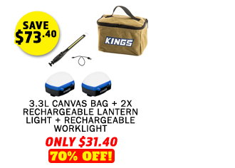 3.3L Canvas Bag + 2x Rechargeable Lantern Light + Rechargeable Worklight
