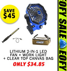Lithium 2-in-1 LED Fan + Work light + Clear Top Canvas Bag