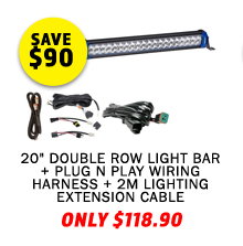 20 Double Row Light Bar + Plug N Play Wiring Harness + 2m Lighting Extension Cable