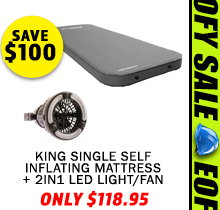 Premium Self-Inflating Mattress King Single + 2 in 1 LED Light/Fan