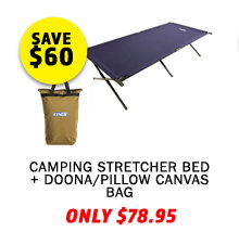 Camping Stretcher Bed + Doona/Pillow Canvas Bag