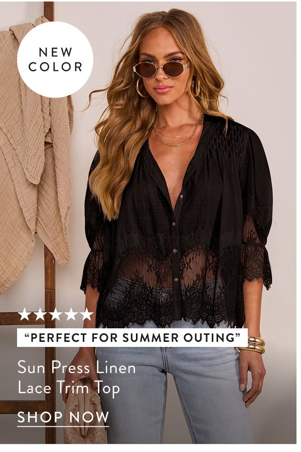 Sun Press Linen Lace Trim Top