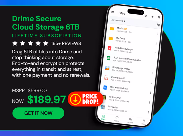 Drime Secure Cloud Storage: Lifetime Subscription (Advanced Plan/6TB)