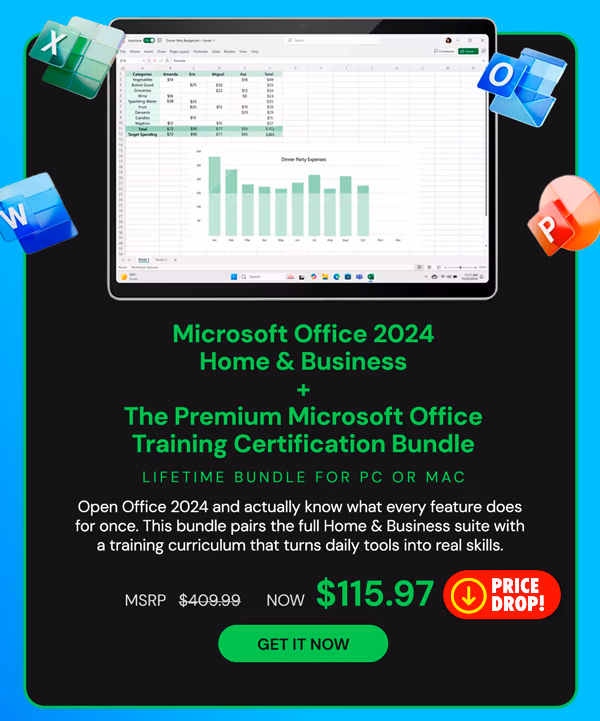 Microsoft Office 2024 Home & Business + The Premium Microsoft Office Training Certification Bundle