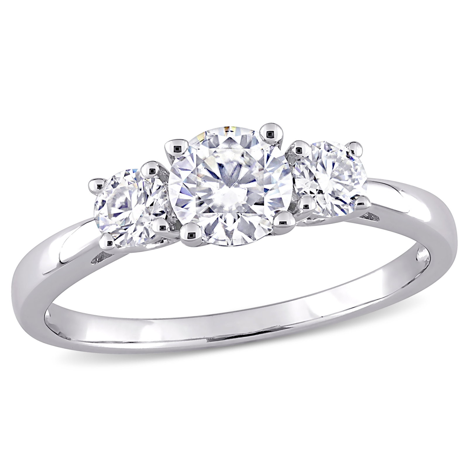 Image of Created Moissanite 1ctw. 3-Stone Solitaire Engagement Ring in Sterling Silver