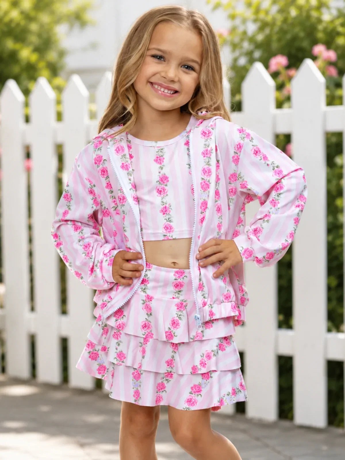 Image of Rosy Days Floral Hooded 3-Piece Skort Set