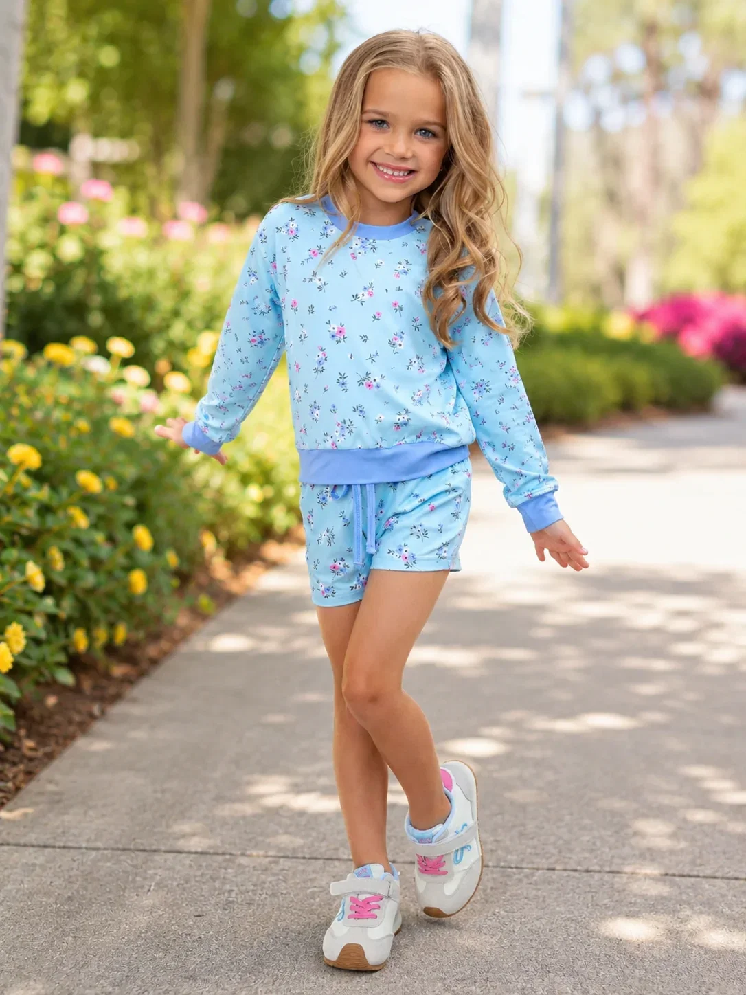 Image of Bluebell Breeze Floral Sweatshirt and Short Set