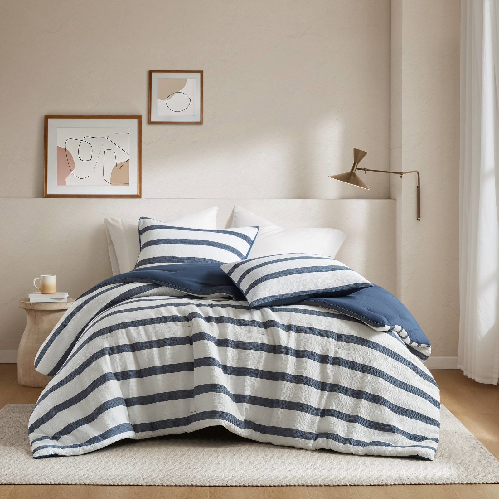 Merritt Striped Blue 3 Piece Comforter Set