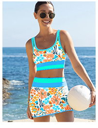 3-Piece Colorblock Bikini Set with Skirt