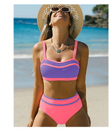 Contrast Trim Sweetheart Neck Bikini Set