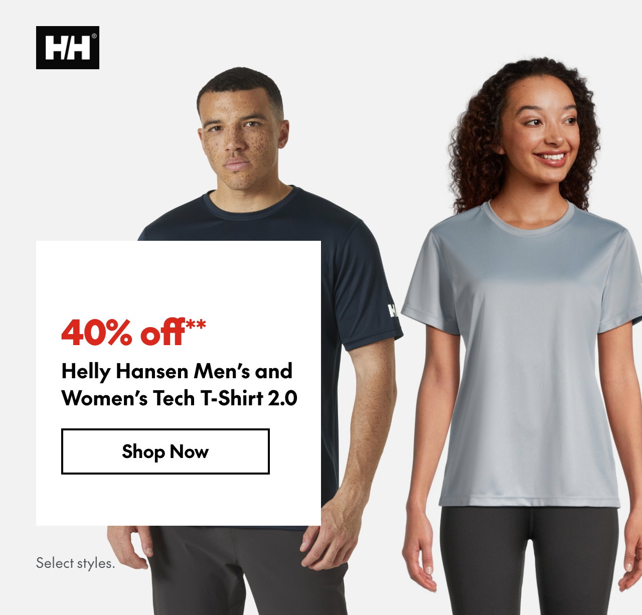 Helly Hansen Women's and Men's Tech T-Shirt 2.0. 40% off. Our ticket price. Select styles.