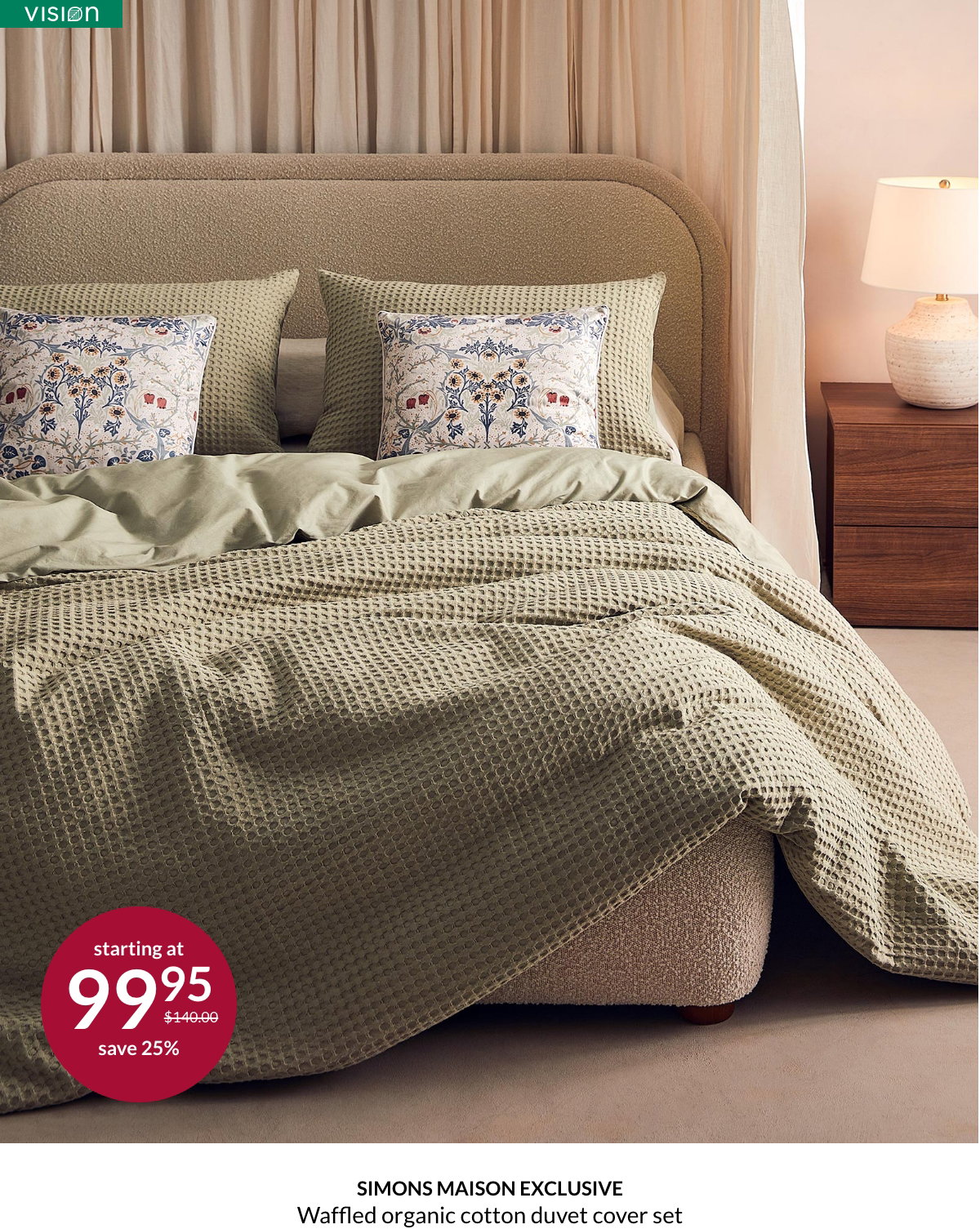 Simons Maison Exclusive. Waffled organic cotton duvet cover set starting at $99.95