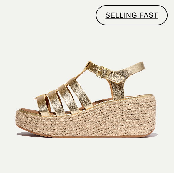 PLATFFORMS Espadrille Metallic-Leather Fisherman Wedge Sandals
