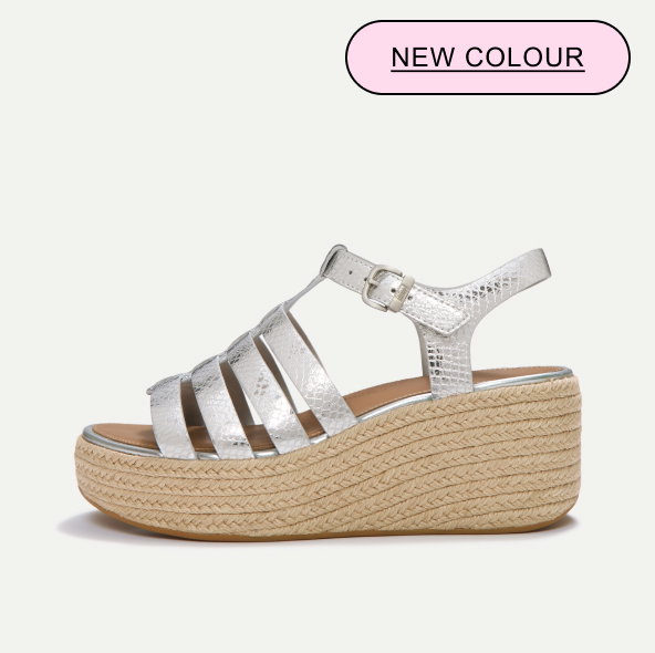 PLATFFORMS Leather Espadrille Wedge Sandals - Silver