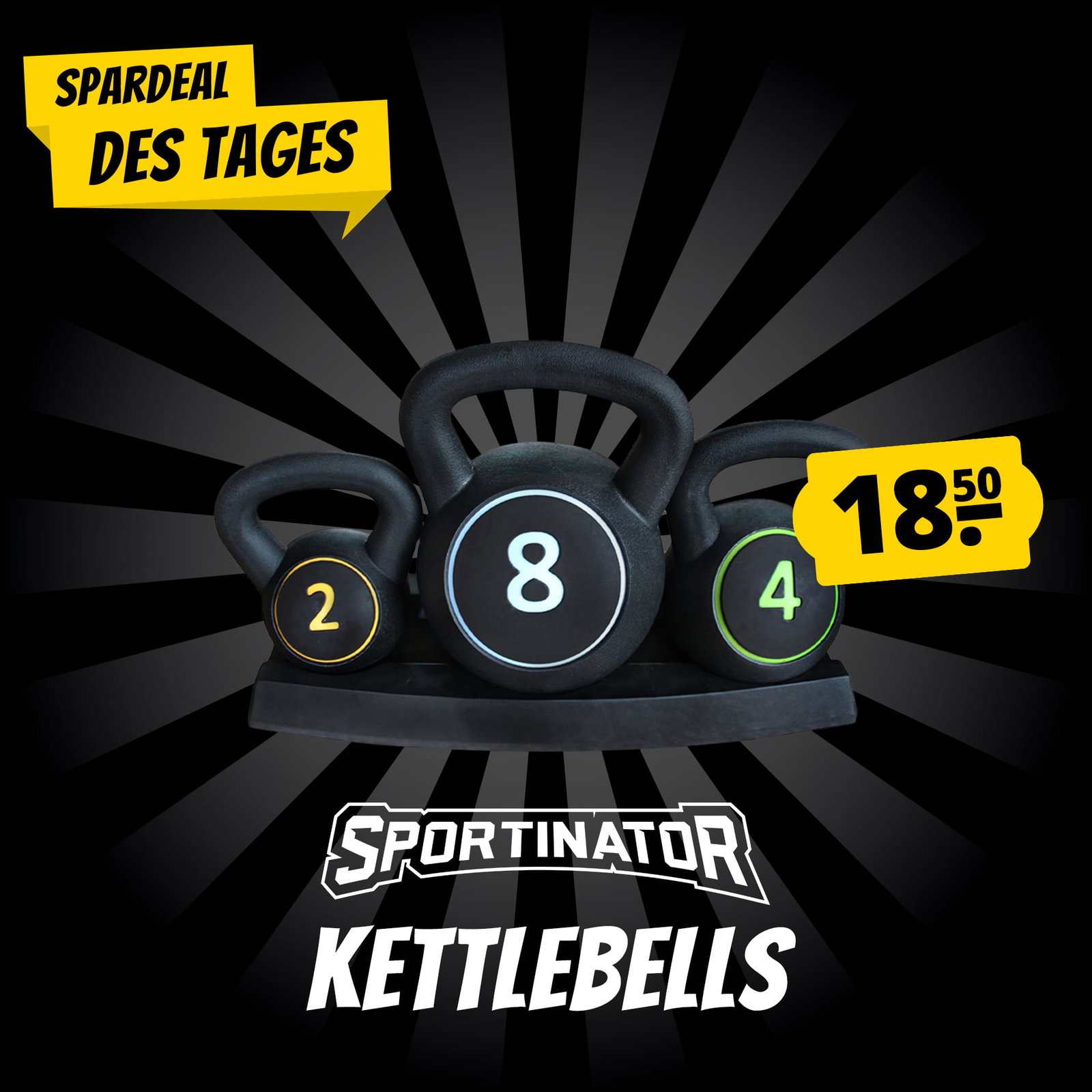 SPORTINATOR "Power" Kettlebell 2 kg 4 kg 8 kg 3er-Set