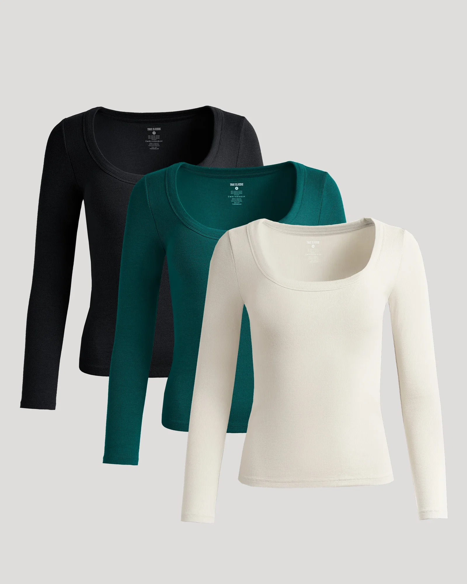 Image of Womens Ribbed Long Sleeve Scoop Neck Tee 3-Pack