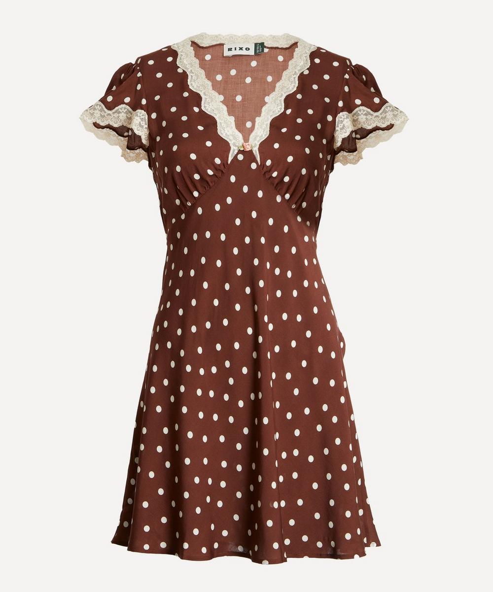 RIXO Cely Layla Dot Brown Mini Dress
