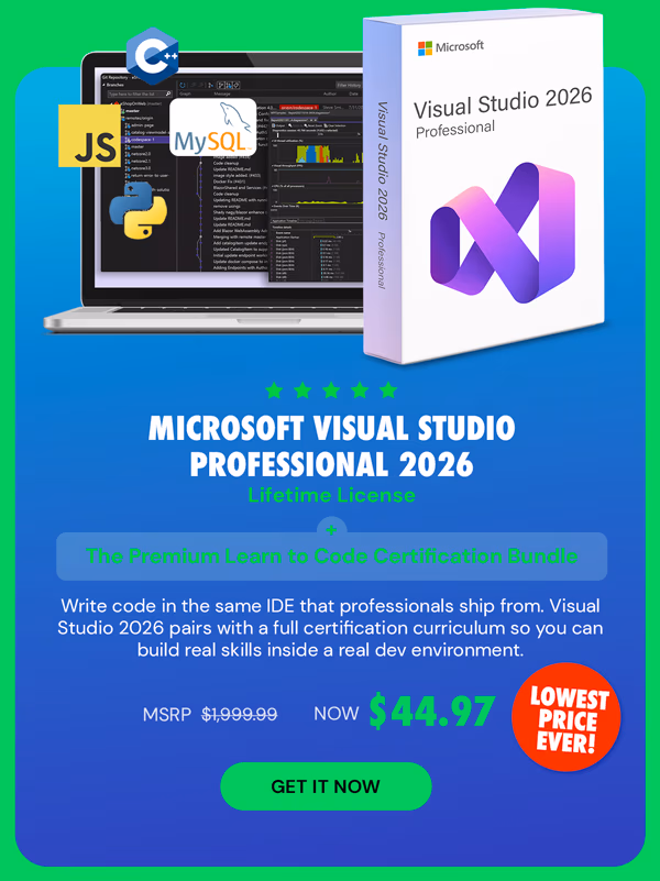 Microsoft Visual Studio Professional 2026 + The Premium Learn to Code Certification Bundle