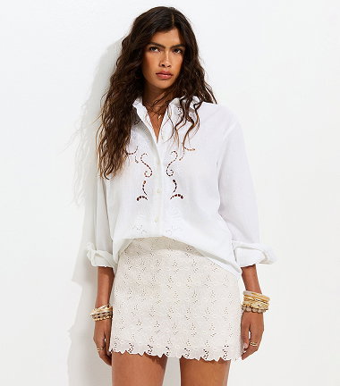 White Cotton Broderie Anglaise Floral Skort