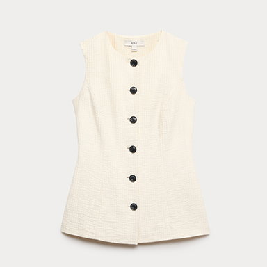 Ivory Cotton Blend Textured Longline Waistcoat