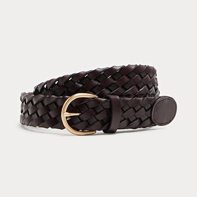 Brown Leather Plaited Belt