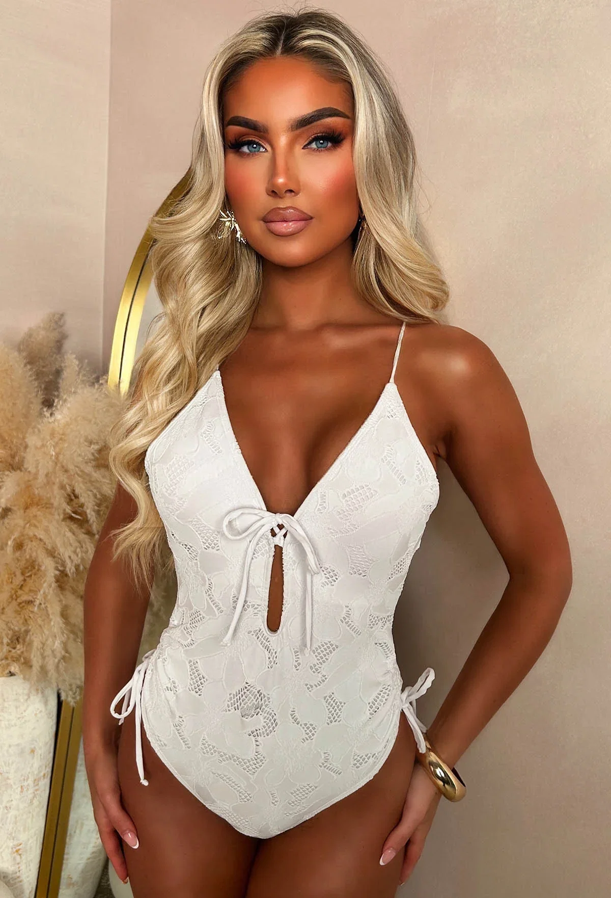 Soirée Sunset White Lace Style Tie Up Swimsuit